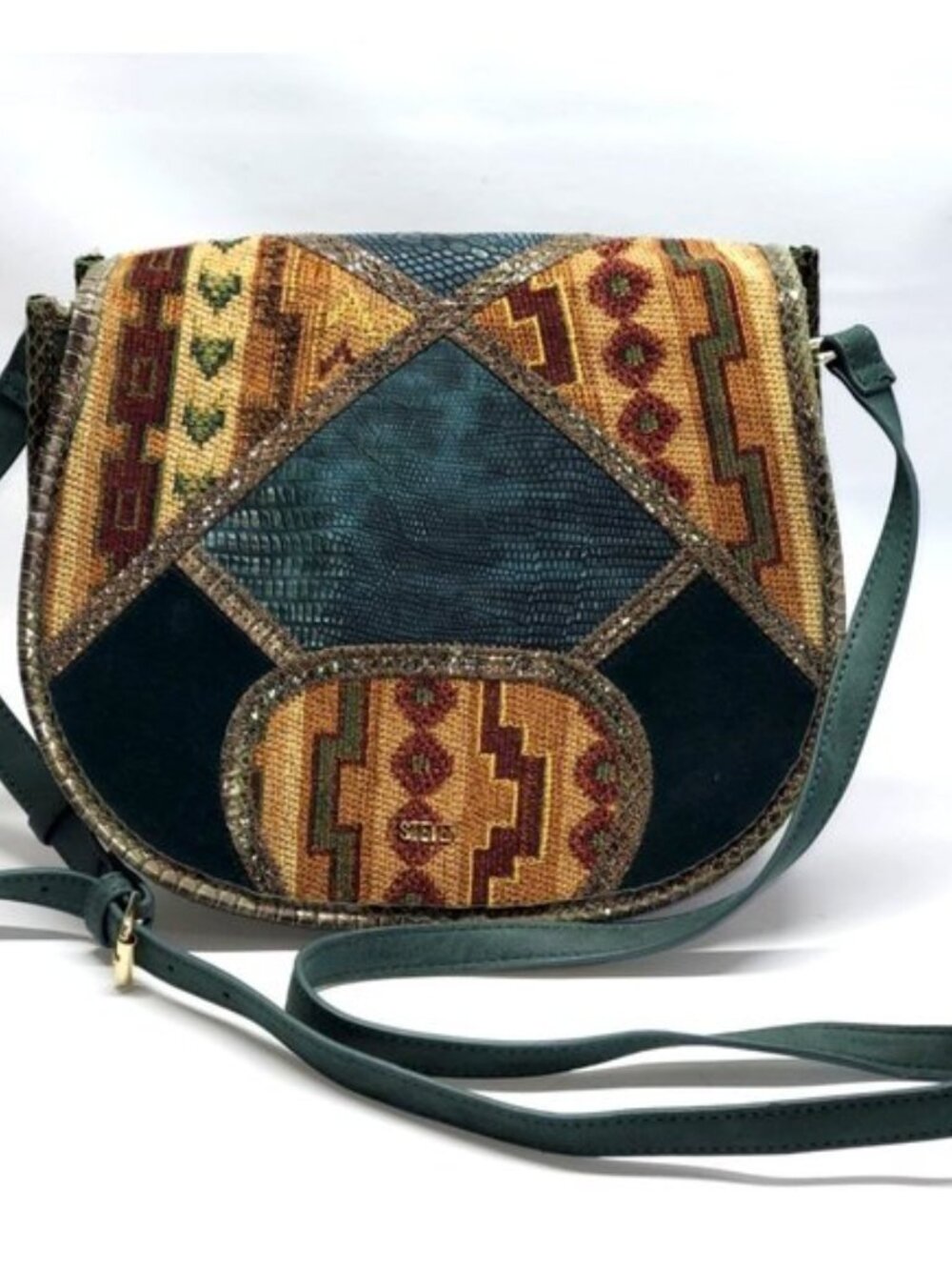 STEVEN by Steve Madden Serape Western Boho Leather Trim Crossbody Green 1366